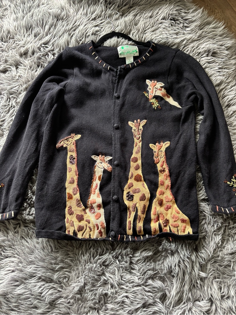 Quacker Factory Black Cardigan with Giraffe Appliqués